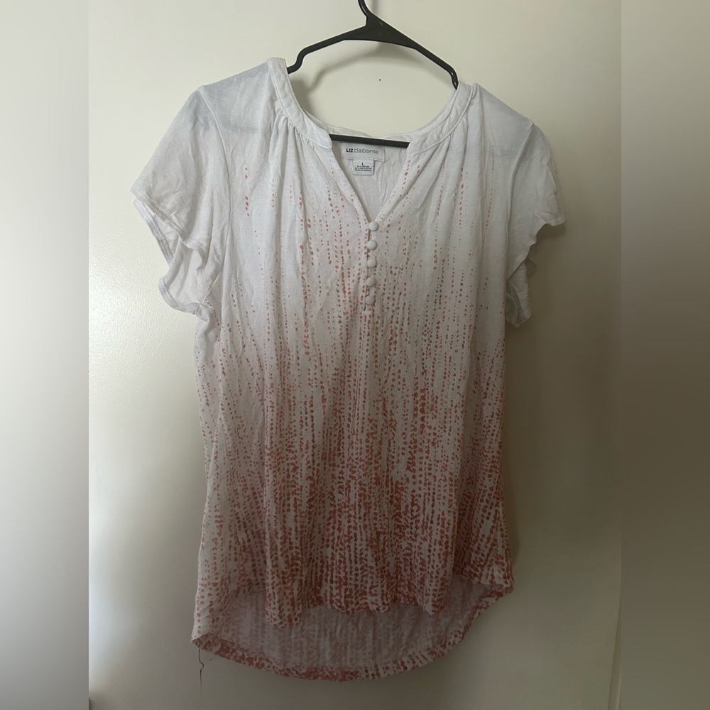 Liz Claiborne White and Pink Smocked Blouse
